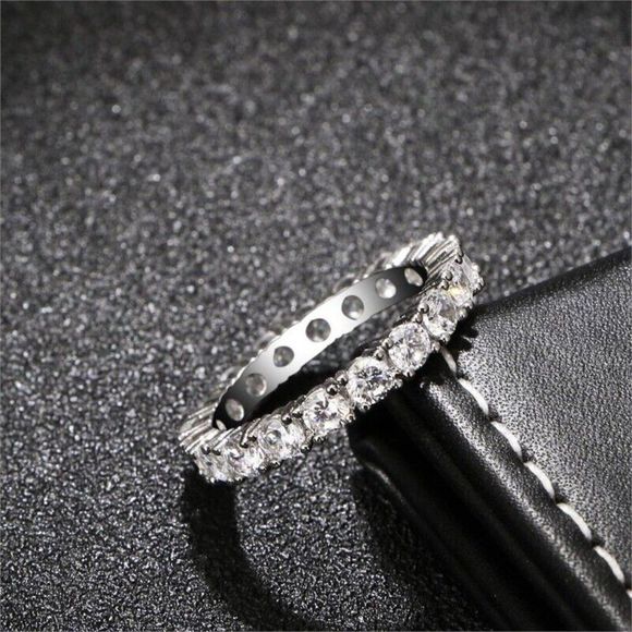 Eternity Band CZ Gemstones Circle a Platinum Plated Band - Picture 2 of 7